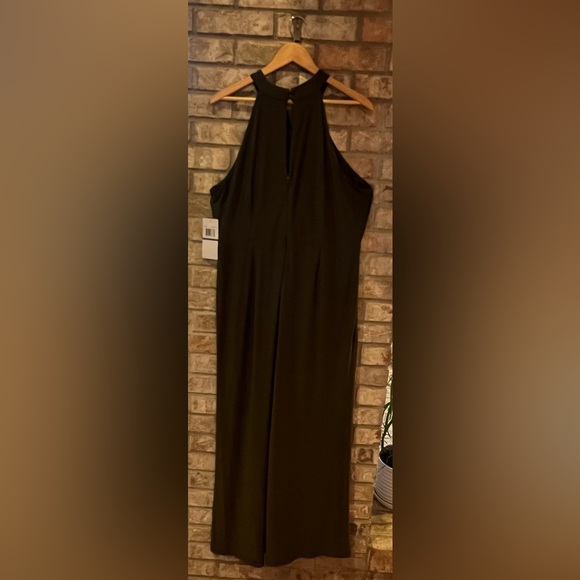 NWT Nina Leonard Wide-Leg Halter Jumpsuit—Dark Olive. - Picture 3 of 7